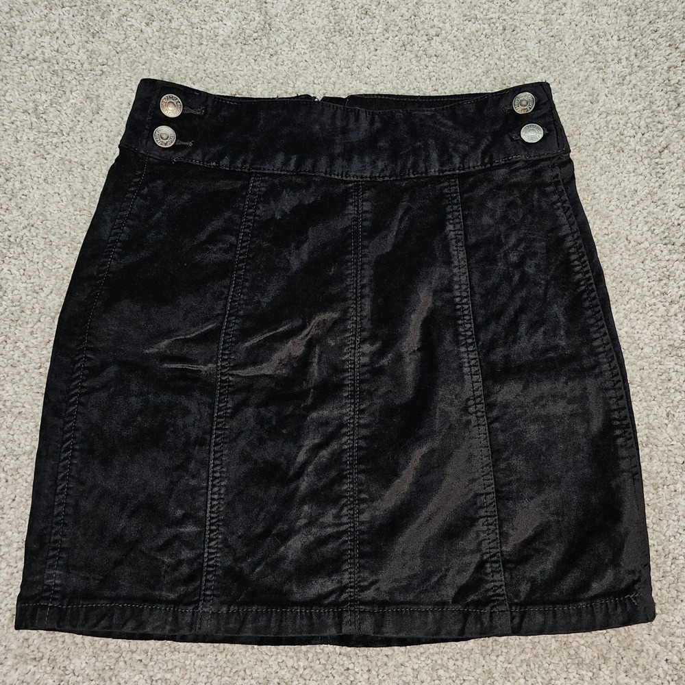 Free People Black Velvet Button Front Zipper‎ Mini Skirt Womens Size 27